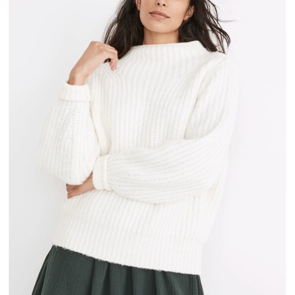 Madewell Loretto Mockneck Pullover Sweater Size L Wool Blend Fisherman White - Picture 1 of 11